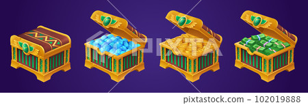Egyptian gem and cash chest game props vector icon 102019888