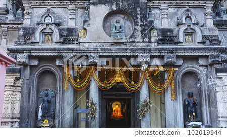 View of Mahabodhi Temple and Lord Budhha Statue Inside Temple, Bodh Gaya, Bihar View of Mahabodhi Temple and Lord Budhha Statue Inside Temple, Bodh Gaya, Bihar 102019944