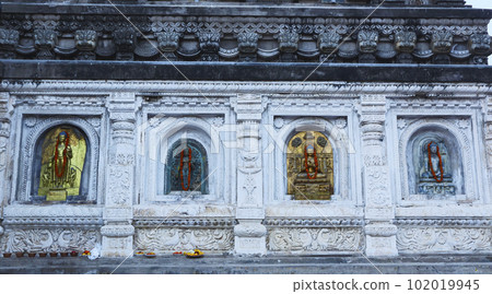 Different statues of Lord Budhha on the Mahabodhi Temple, Bodh Gaya, Bihar 102019945