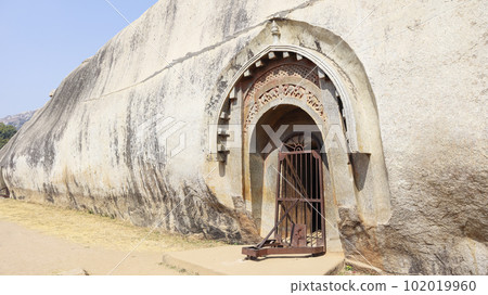 Entrance of Barabar Caves, Caves Are in Shape of Whale Fish, Jahanabad, Bihar.. Entrance of Barabar Caves, Caves Are in Shape of Whale Fish, Jahanabad, Bihar.. 102019960