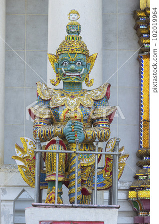 Statue of Doorkeeper Outside of Thai Monastery, Bodh Gaya, Bihar.. 102019964