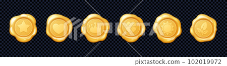 Realistic set of yellow wax stamps 102019972