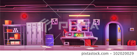 Cartoon bunker with radiation hazard warning Cartoon bunker with radiation hazard warning 102020029