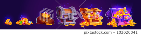 Game pirate treasure chest with gold coin icon Game pirate treasure chest with gold coin icon 102020041