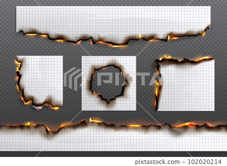 Realistic burnt paper edge with grid vector set Realistic burnt paper edge with grid vector set 102020214