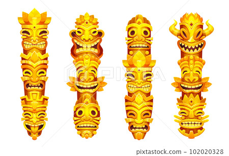 Gold tiki totem mask statue, hawaiian tribe pillar Gold tiki totem mask statue, hawaiian tribe pillar 102020328