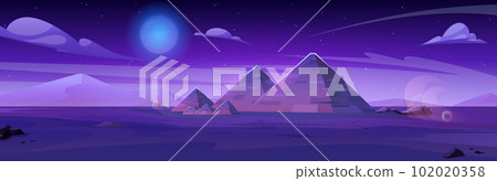 Night Egypt desert landscape with pyramid vector Night Egypt desert landscape with pyramid vector 102020358