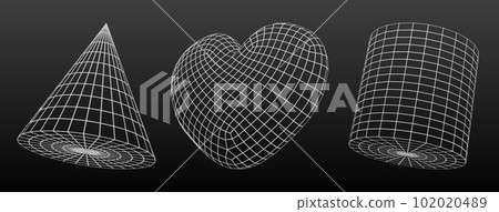 3d outline wireframe geometric shapes 102020489