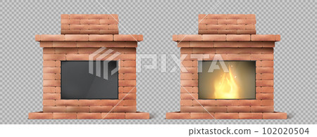 Realistic fireplace with fire on transparent 102020504