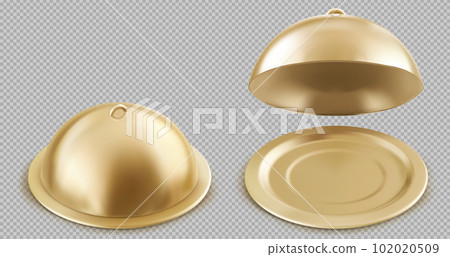 Realistic open and closed golden cloche food trays Realistic open and closed golden cloche food trays 102020509