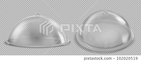 Realistic set of closed glass cloche trays 102020519