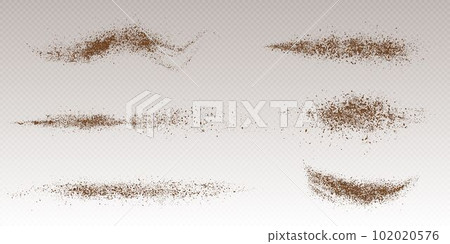 Isolated flying cocoa powder top view, coffee dust Isolated flying cocoa powder top view, coffee dust 102020576