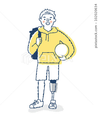 Young man with a prosthetic leg holding a ball Young man with a prosthetic leg holding a ball 102020634