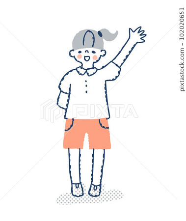 揮動有微笑的女孩一隻手 揮動有微笑的女孩一隻手 102020651