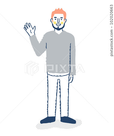 Bearded man waving with a smile 102020663
