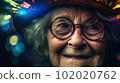 Happy elderly American woman celebrates US Independence Day created with generative AI technology. High quality illustration 102020762