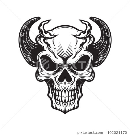 demon skull, vector concept digital art ,hand drawn illustration demon skull, vector concept digital art ,hand drawn illustration 102021170