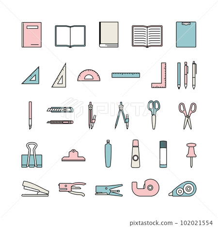 Stationery illustration set simple writing utensil illustration stationery pen document notebook book 102021554