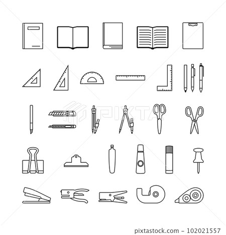 Stationery illustration set simple writing utensil illustration stationery pen document notebook book 102021557