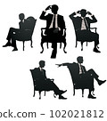 Full body silhouette set of a businessman who looks like the president of a young venture company sitting on a chair 102021812