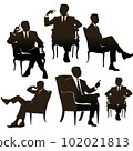 A full-body silhouette set in which a businessman who looks like the president of a young venture company sits on a chair with his legs crossed 102021813