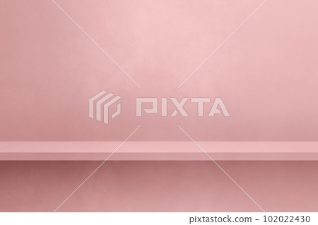 Empty shelf on a light pink concrete wall. Background template. Horizontal mockup Empty shelf on a light pink concrete wall. Background template. Horizontal mockup 102022430