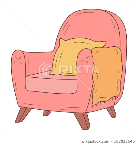Cozy hygge armchair with pillow and plaid. Hand drawn illustration in doodle style. 102022540