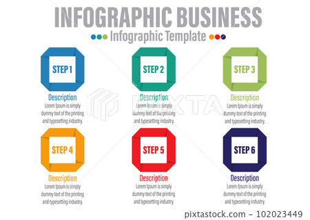 Infographic design template with numbers Six 6 option or six 6 Steps can be used for workflow layout, diagram, number step up options. 102023449