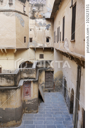 Interiors of Mahansar Castle, Maharaja built around 1768 A.D. In 2003 this castle converted into a heritage hotel called Narayan Niwas Castle Fort Heritage Hotel Mahansar, Shekhawati, Rajasthan, India 102023531