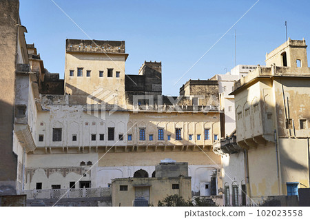 Interiors of Mahansar Castle built around 1768 A.D. In 2003 this castle converted in to a heritage hotel called Narayan Niwas Castle Fort Heritage Hotel. Mahansar, Shekhawati, Rajasthan, Indiaekha, in 102023558
