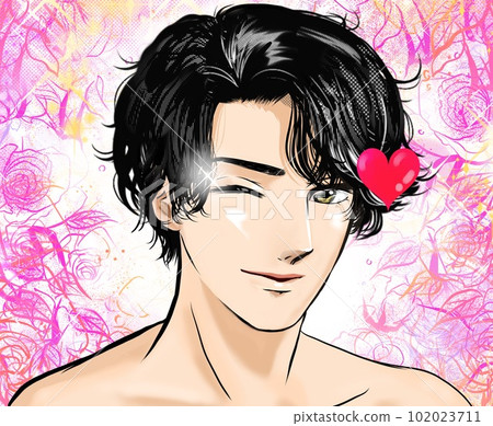 乙女遊戲風漫畫插畫黑燙帥哥眨眼勾引 102023711