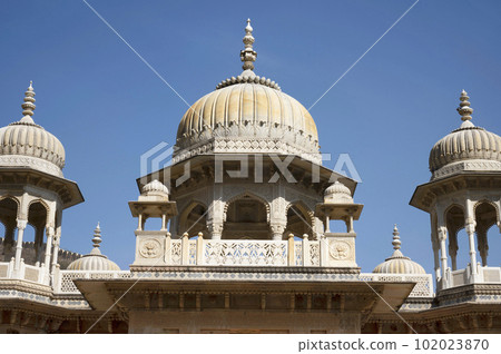 Gaitore Ki Chhatriyan, this site features traditional funeral monuments honouring royal men of the past, Maharaja Jai Singh II, the founder of Jaipur, Nahargarh Fort, located in Jaipur, Rajasthan, 102023870