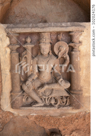 Carved idols on Harshnath Temple, an ancient Hindu temple dedicated to Lord Shiva, situated on the top of a hill at Harsh Ki Pahadi, dated 973 CE, Sikar, Rajasthan, India Carved idols on Harshnath Temple, an ancient Hindu temple dedicated to Lord Shiva, situated on the top of a hill at Harsh Ki Pahadi, dated 973 CE, Sikar, Rajasthan, India 102024176
