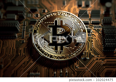 Bitcoin on Circuit Board: The Intersection of Technology and Currency. created with Generative AI 102024475