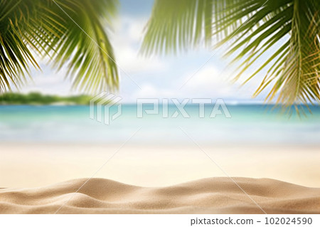 Sandy Beach with Island in the Background. created with Generative AI 102024590