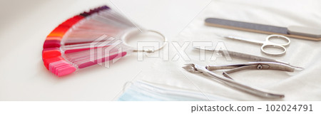 Working table of manicure master in beauty salon 102024791