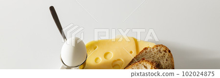 Top view of meals for breakfast on white plate Top view of meals for breakfast on white plate 102024875