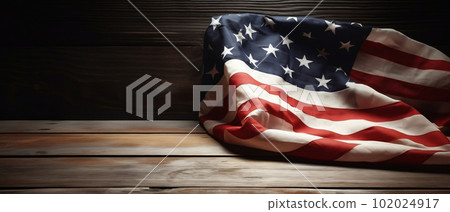 United States Flag On Rustic Wooden Background. created with Generative AI 102024917