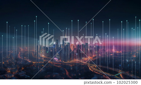 Abstract Smart City Network with Gradient Line and Data Connection Technology. created with Generative AI 102025300