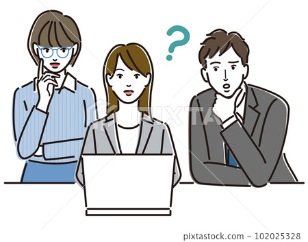 Business people thinking in front of a computer 102025328