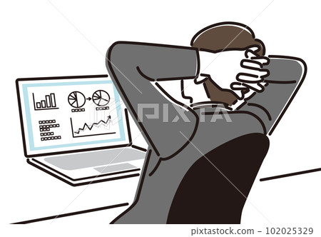 Rear view of a businessman with his hands behind his head Rear view of a businessman with his hands behind his head 102025329