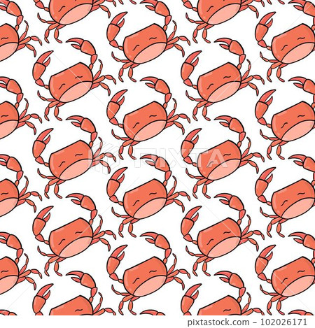 Vector abstract seamless pattern on the theme of the sea, travel, adventure and discovery. Vintage repeat background with hand drawn crab sketches. 102026171