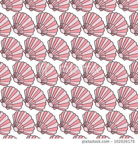 Vector abstract seamless pattern on the theme of the sea, travel, adventure and discovery. Vintage repeating background with hand drawn seashell sketches. 102026178