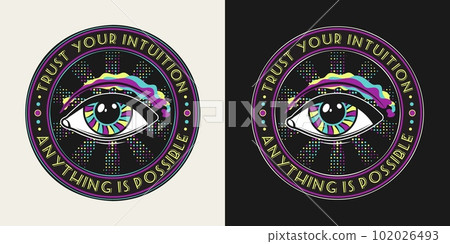 Label with all seeing eye, text, text 102026493