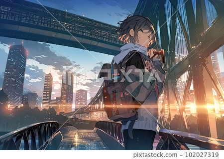 回家路上的女孩與城市風光 回家路上的女孩與城市風光 102027319