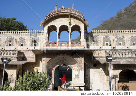 Entrance and exteriors of Shri Chaturbhuj Temple, Purana Ghat, Thikana Galta Ji, Jaipur, Rajasthan, India 102028914