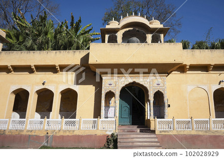 Old building converted into a restaurant, near Sisodia Rani Palace and Garden, located in Jaipur, Rajasthan, India 102028929