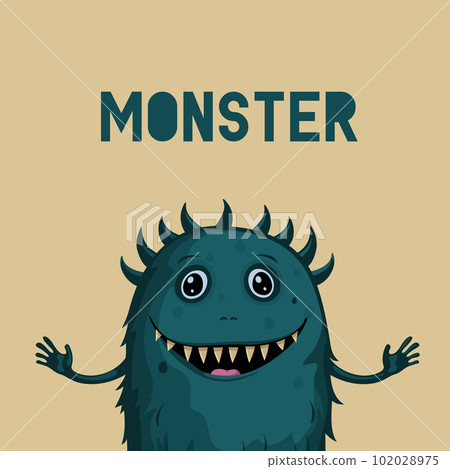Cute funny monster. Halloween character. Design poster, cards. Vector 102028975