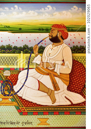 Painting portrait of one of the Thakur's of Shivgarh, displayed at Shivgarh Fort, now converted in to a Heritage Hotel. It was built by Thakur Kesri Singh Ji in 1750, located in Dundlod, Shekhawati, 102029065
