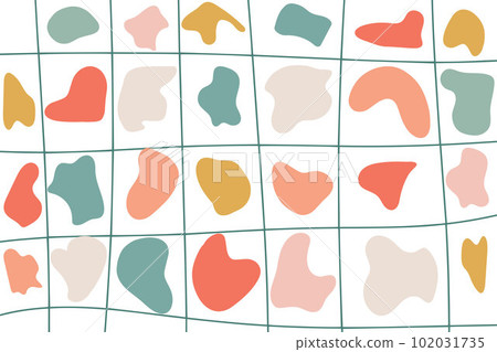 Background of Irregular shapes of amorphous liquid, Colored spots of organic liquid. Abstract spots. Flat style design, vector Background of Irregular shapes of amorphous liquid, Colored spots of organic liquid. Abstract spots. Flat style design, vector 102031735